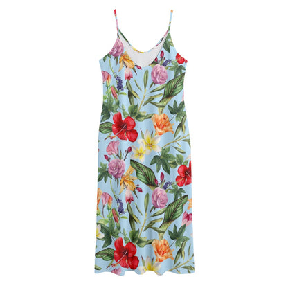 Hibiscus Flower Floral Pattern Print Jersey Midi Cami Dress