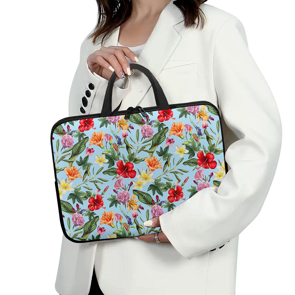 Hibiscus Flower Floral Pattern Print Laptop Sleeve With Handle