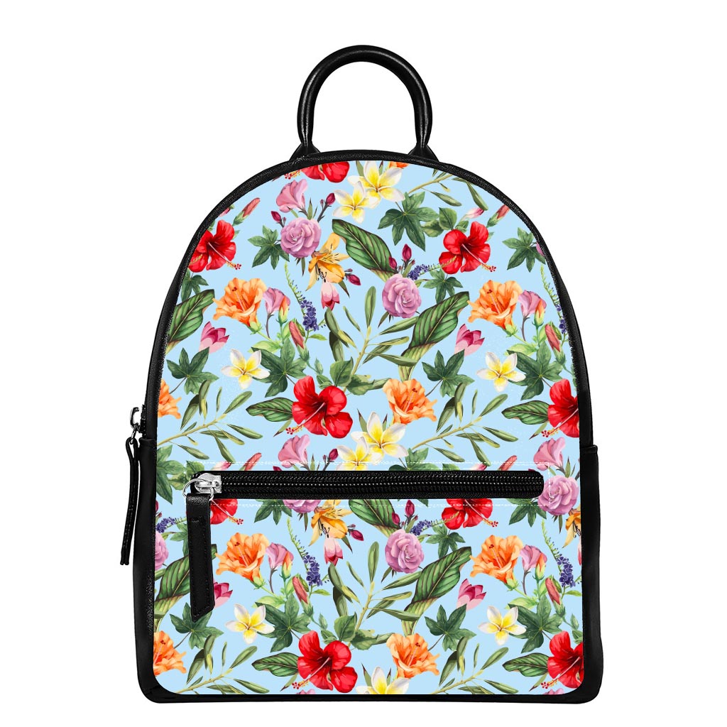 Hibiscus Flower Floral Pattern Print Leather Backpack