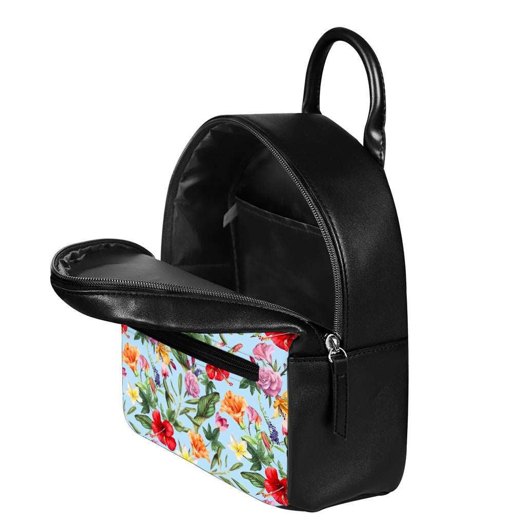 Hibiscus Flower Floral Pattern Print Leather Backpack