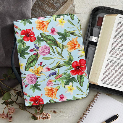 Hibiscus Flower Floral Pattern Print Leather Bible Cover