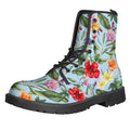 Hibiscus Flower Floral Pattern Print Lace-Up Boots