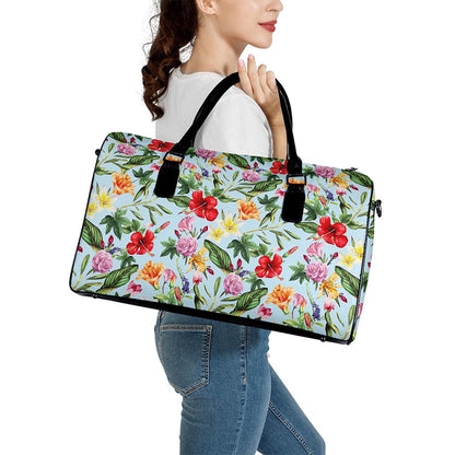 Hibiscus Flower Floral Pattern Print Leather Duffle Bag