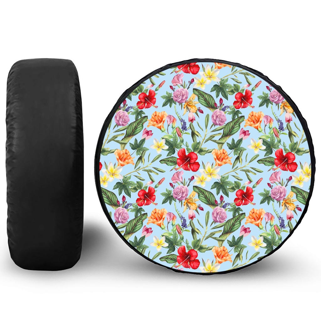 Hibiscus Flower Floral Pattern Print Leather Spare Tire Cover