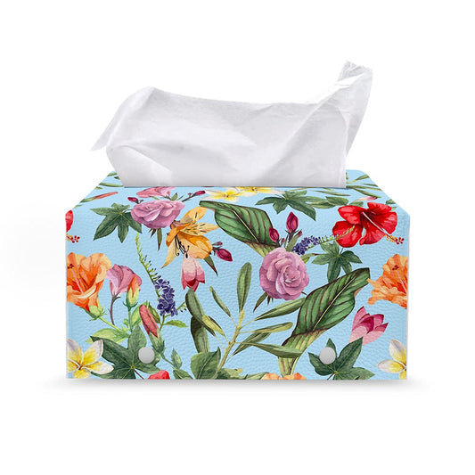 Hibiscus Flower Floral Pattern Print Leather Tissue Box Cover