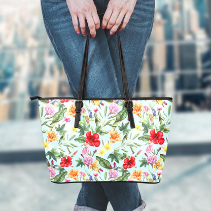 Hibiscus Flower Floral Pattern Print Leather Tote Bag