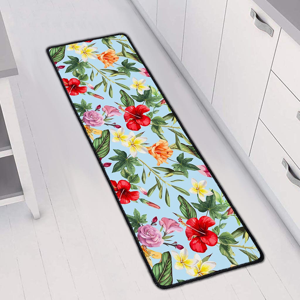 Hibiscus Flower Floral Pattern Print Long Kitchen Mat