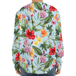 Hibiscus Flower Floral Pattern Print Long Sleeve Baseball Jersey