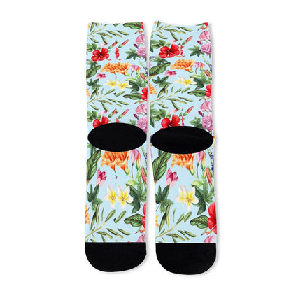 Hibiscus Flower Floral Pattern Print Long Socks