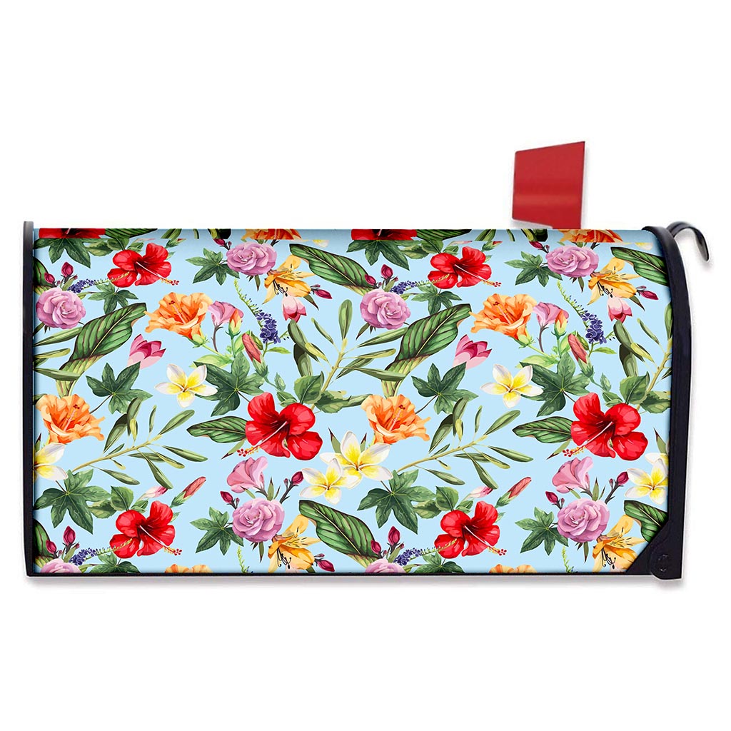 Hibiscus Flower Floral Pattern Print Mailbox Cover