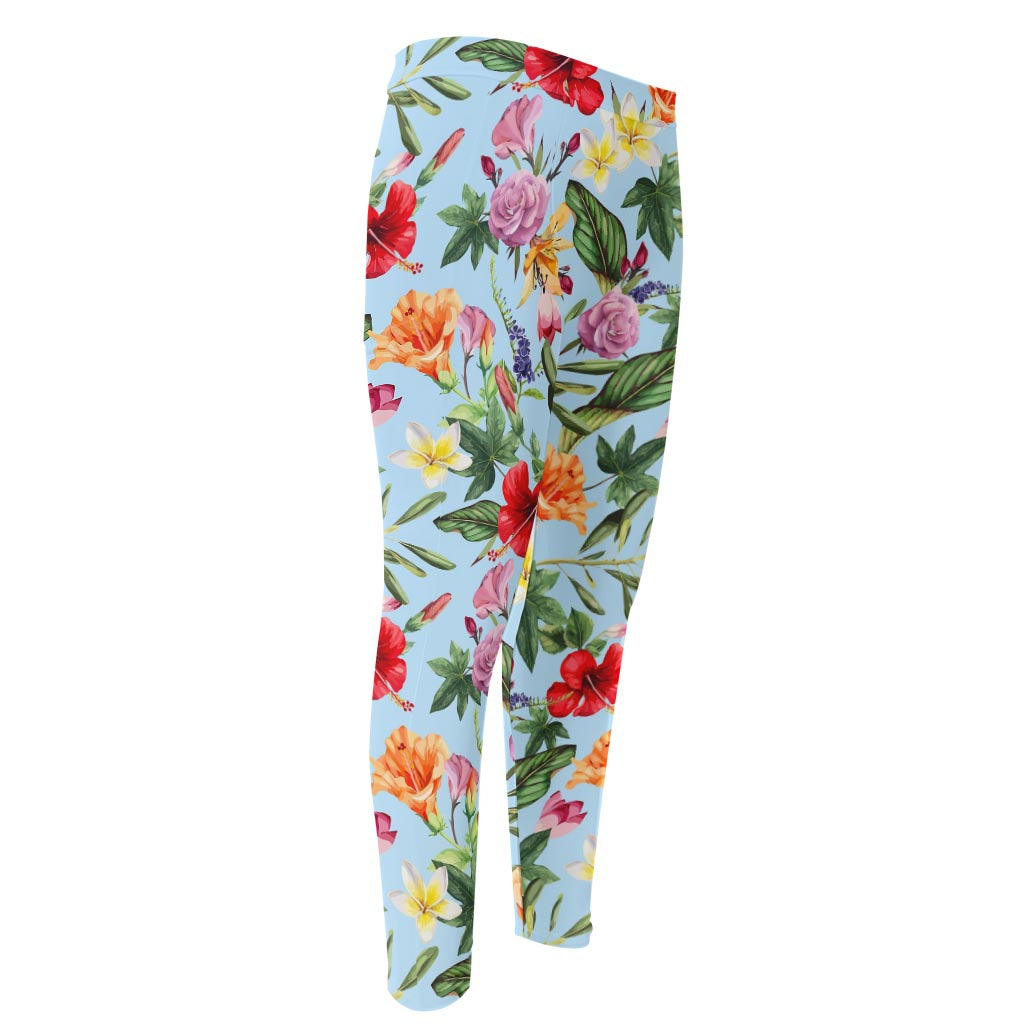 Hibiscus Flower Floral Pattern Print Men's Compression Pants