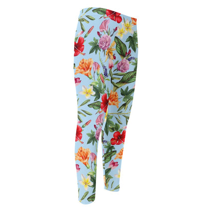 Hibiscus Flower Floral Pattern Print Men's Compression Pants