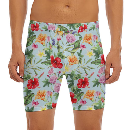Hibiscus Flower Floral Pattern Print Men's Long Boxer Briefs