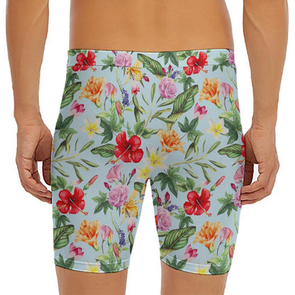 Hibiscus Flower Floral Pattern Print Men's Long Boxer Briefs