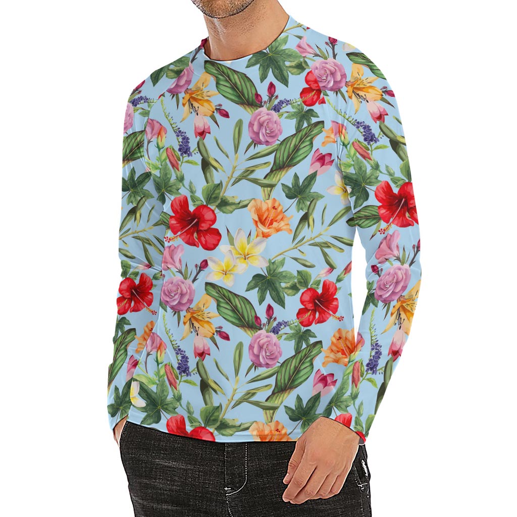 Hibiscus Flower Floral Pattern Print Men's Long Sleeve Rash Guard