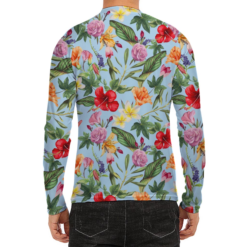 Hibiscus Flower Floral Pattern Print Men's Long Sleeve Rash Guard