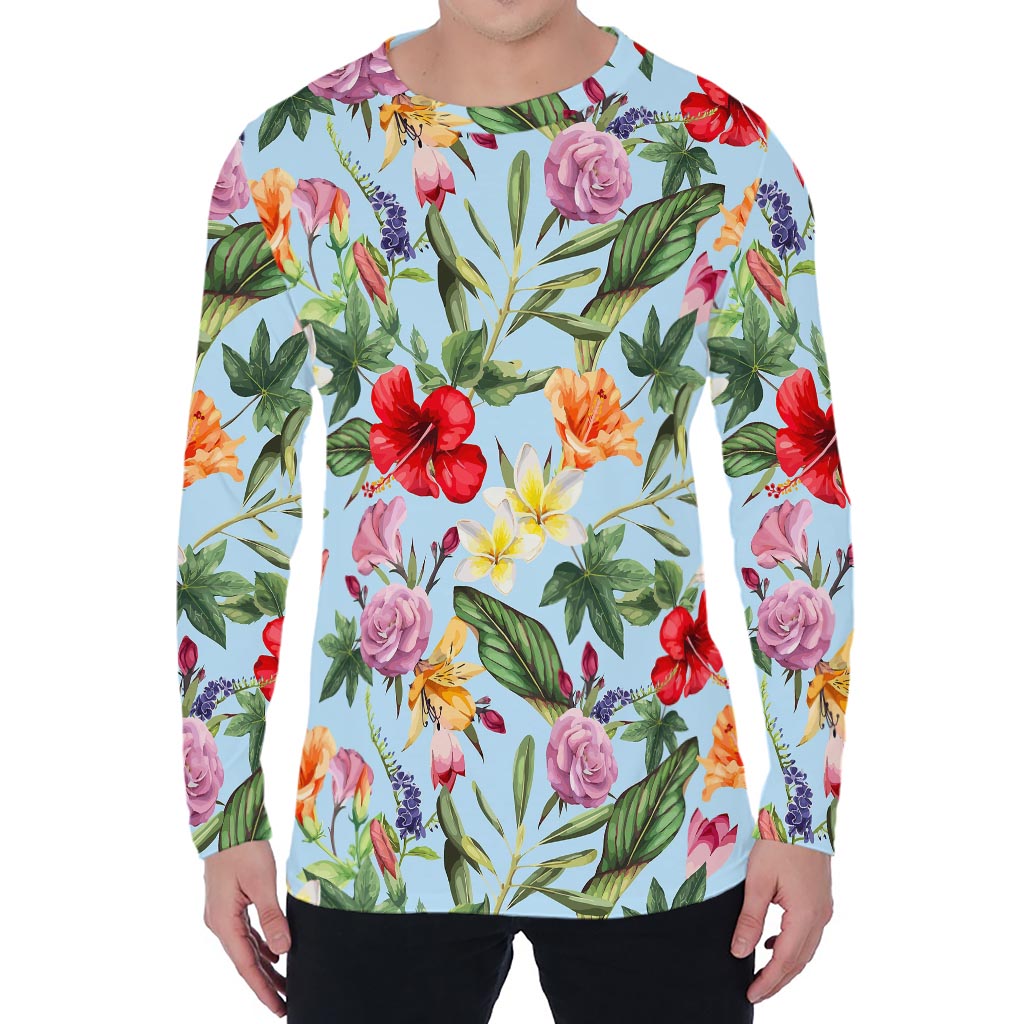 Hibiscus Flower Floral Pattern Print Men's Long Sleeve T-Shirt
