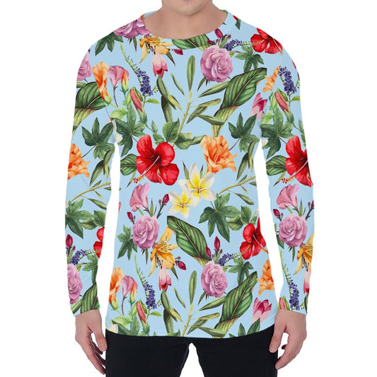 Hibiscus Flower Floral Pattern Print Men's Long Sleeve T-Shirt