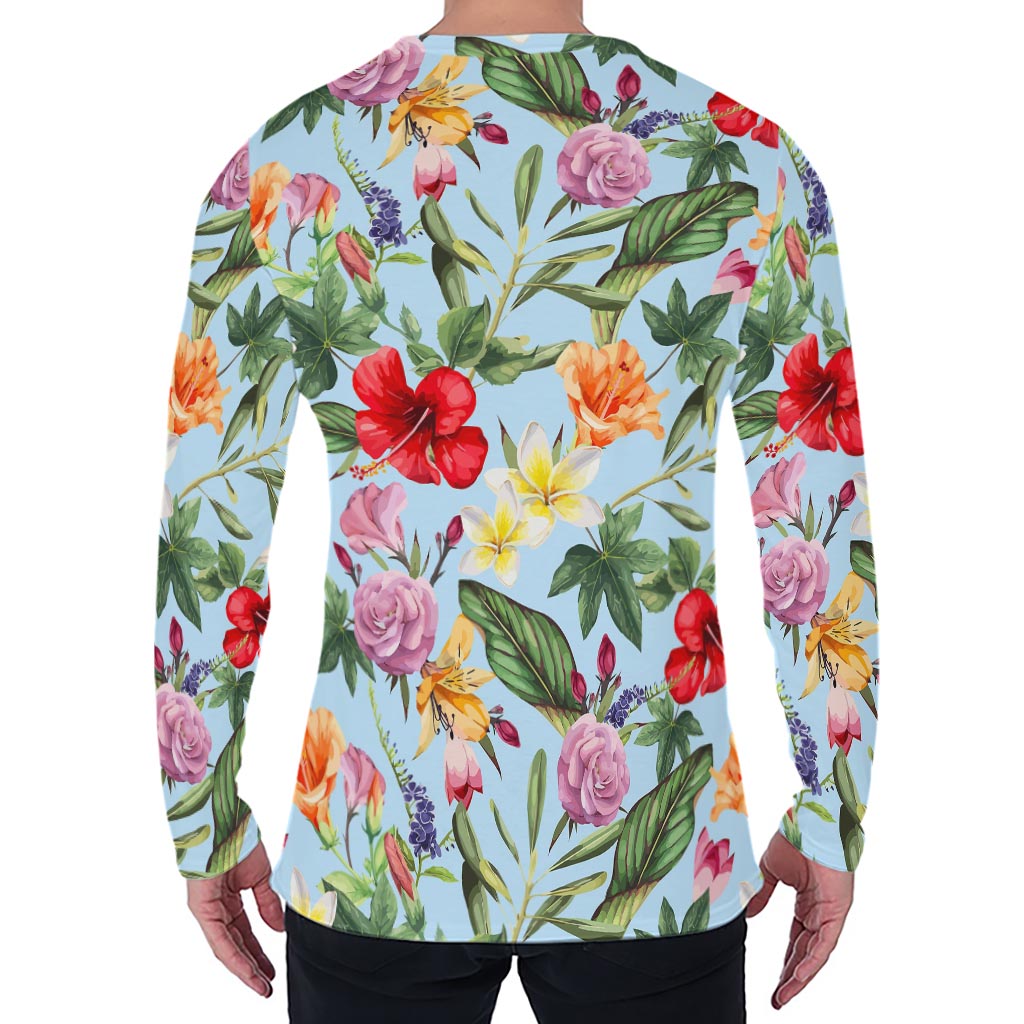 Hibiscus Flower Floral Pattern Print Men's Long Sleeve T-Shirt