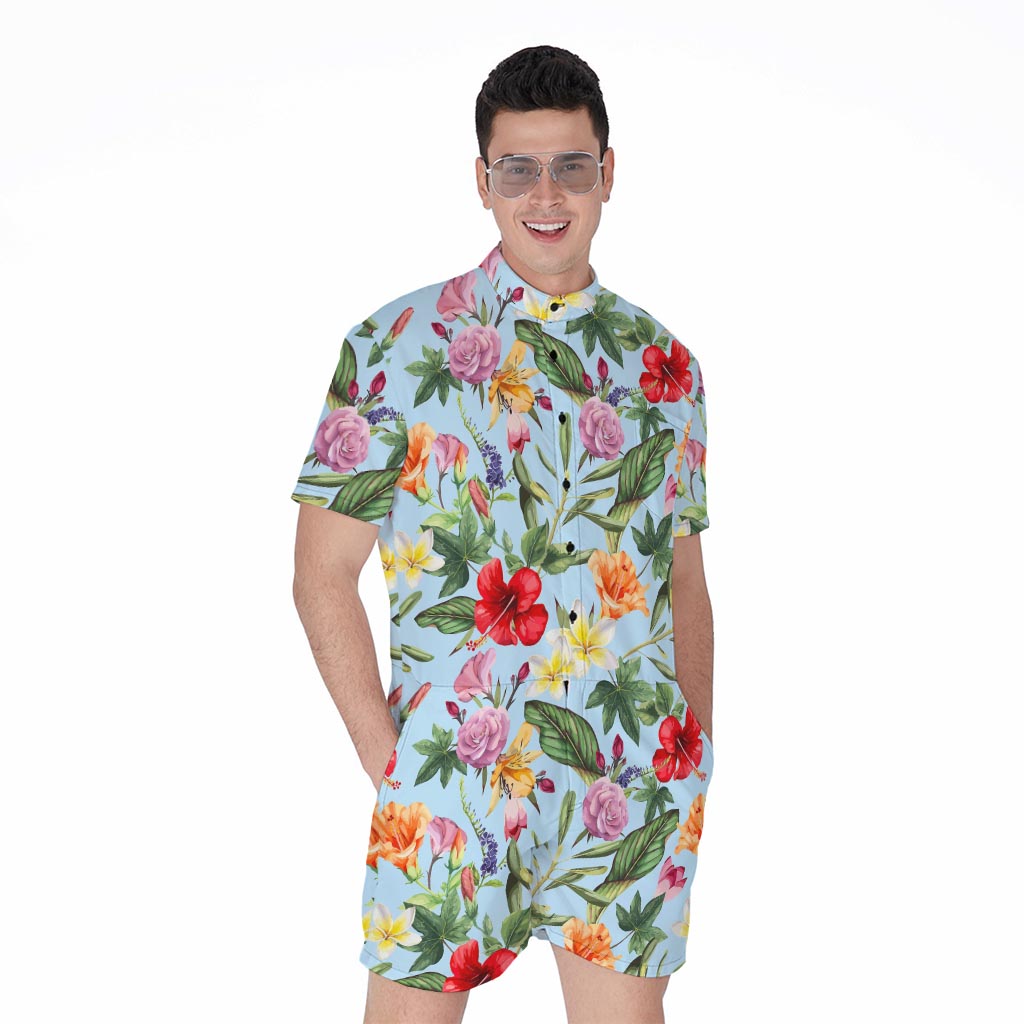 Hibiscus Flower Floral Pattern Print Men's Rompers