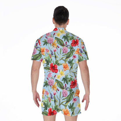 Hibiscus Flower Floral Pattern Print Men's Rompers