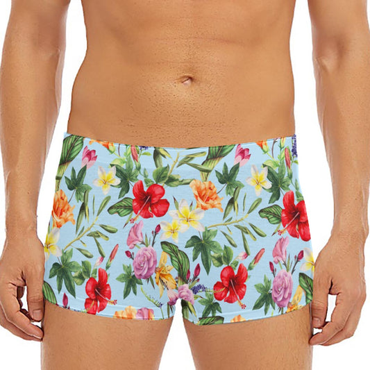 Hibiscus Flower Floral Pattern Print Men's Short Boxer Briefs