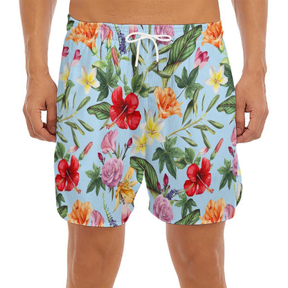 Hibiscus Flower Floral Pattern Print Men's Split Running Shorts