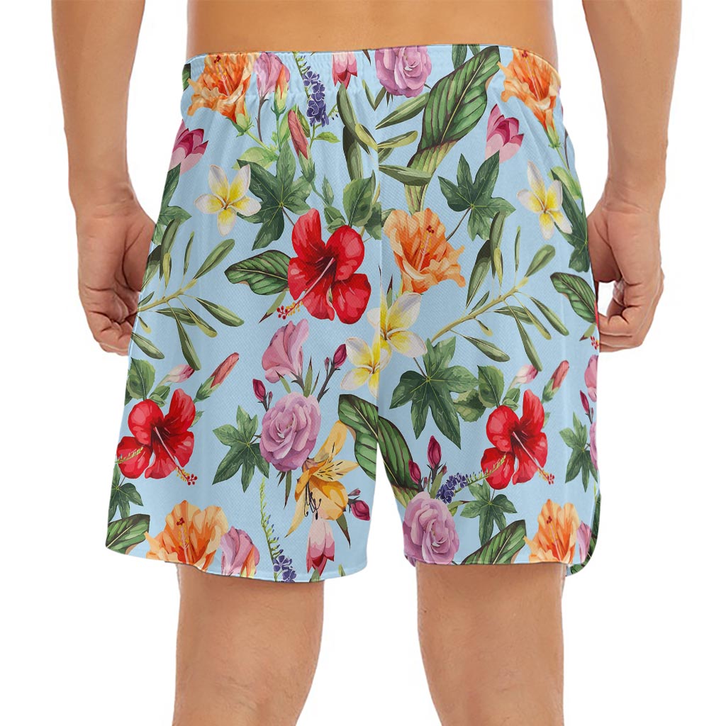Hibiscus Flower Floral Pattern Print Men's Split Running Shorts