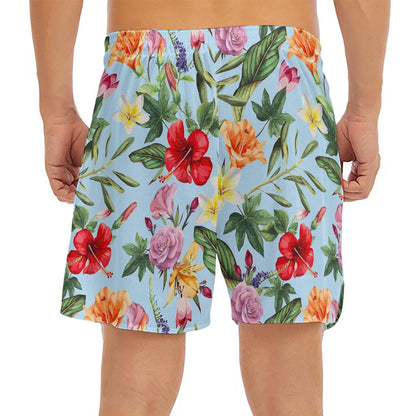Hibiscus Flower Floral Pattern Print Men's Split Running Shorts