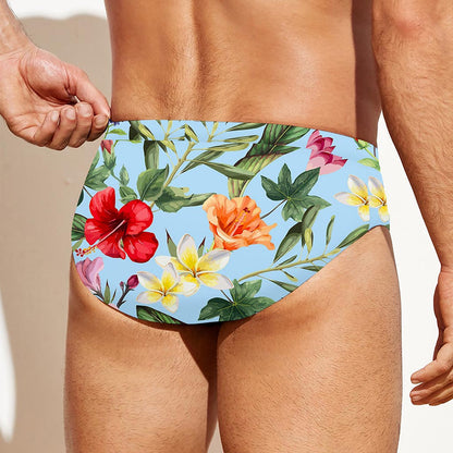 Hibiscus Flower Floral Pattern Print Men's Swim Briefs