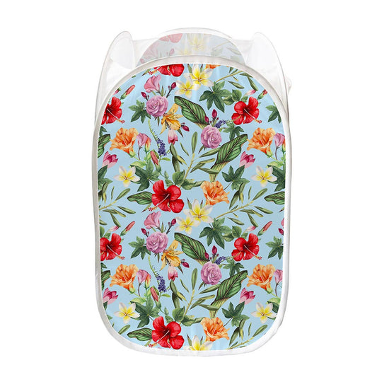 Hibiscus Flower Floral Pattern Print Mesh Laundry Hamper
