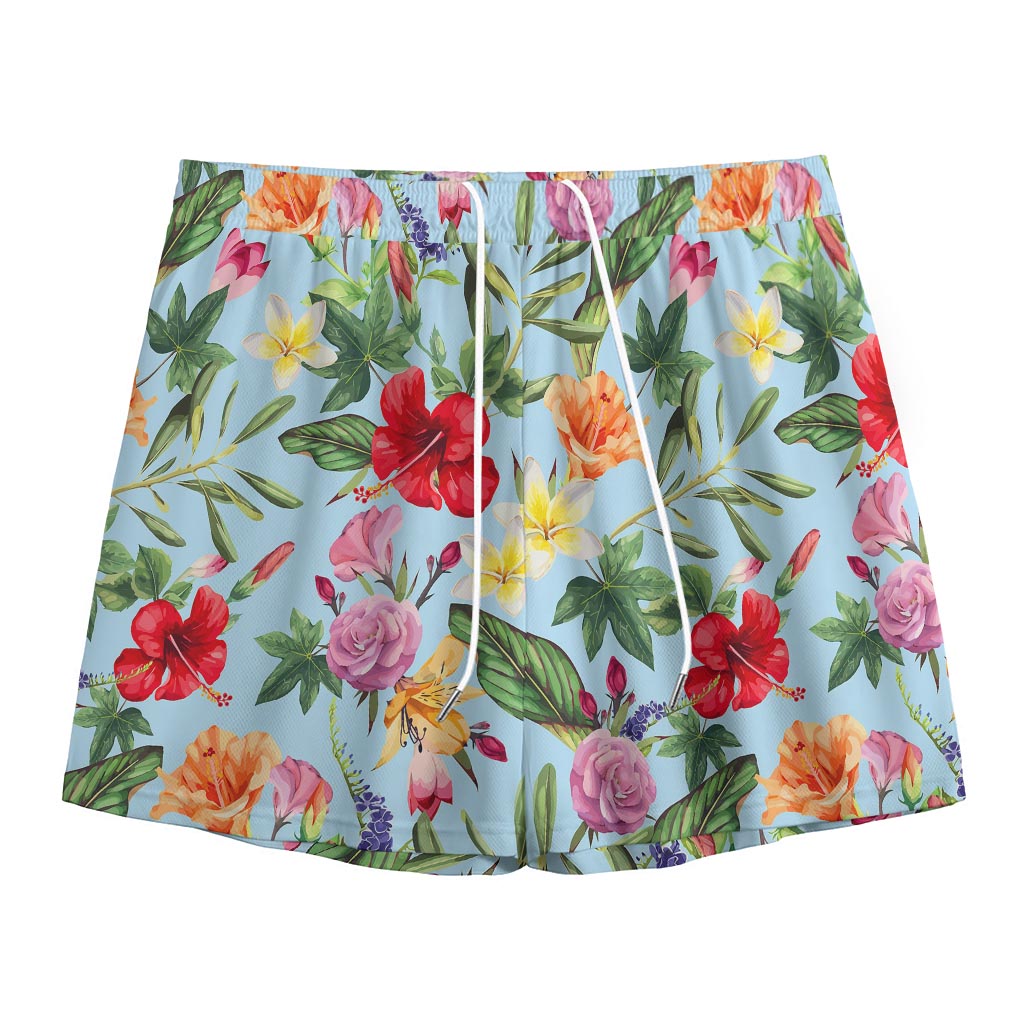 Hibiscus Flower Floral Pattern Print Mesh Shorts