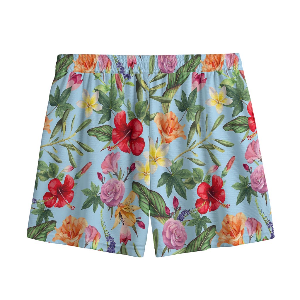 Hibiscus Flower Floral Pattern Print Mesh Shorts