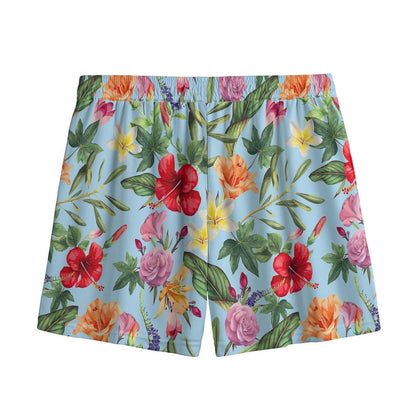 Hibiscus Flower Floral Pattern Print Mesh Shorts