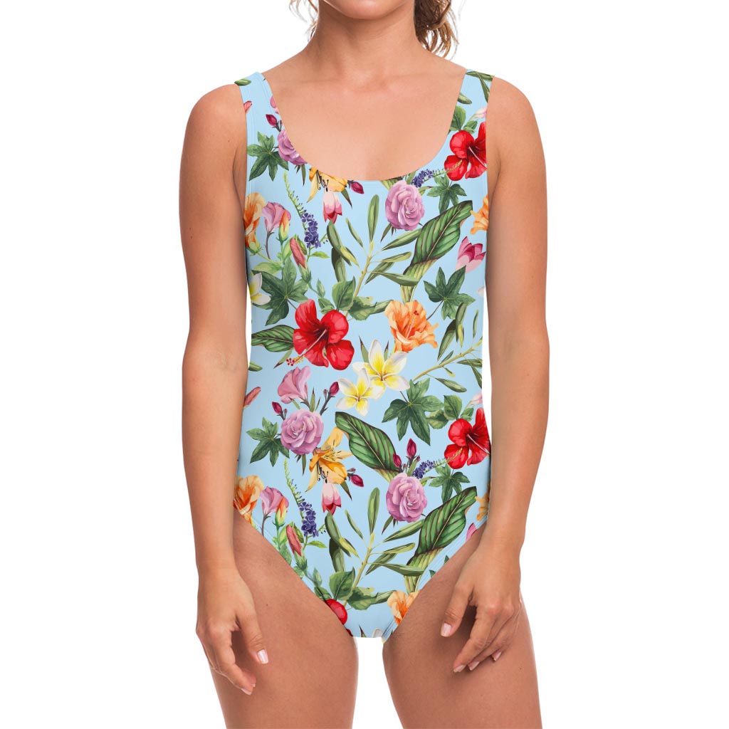 Hibiscus Flower Floral Pattern Print One Piece Swimsuit