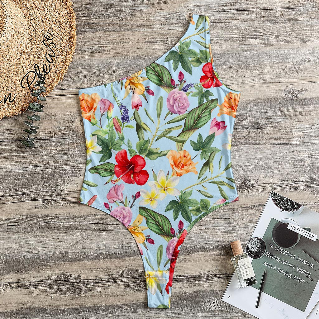 Hibiscus Flower Floral Pattern Print One Shoulder Bodysuit