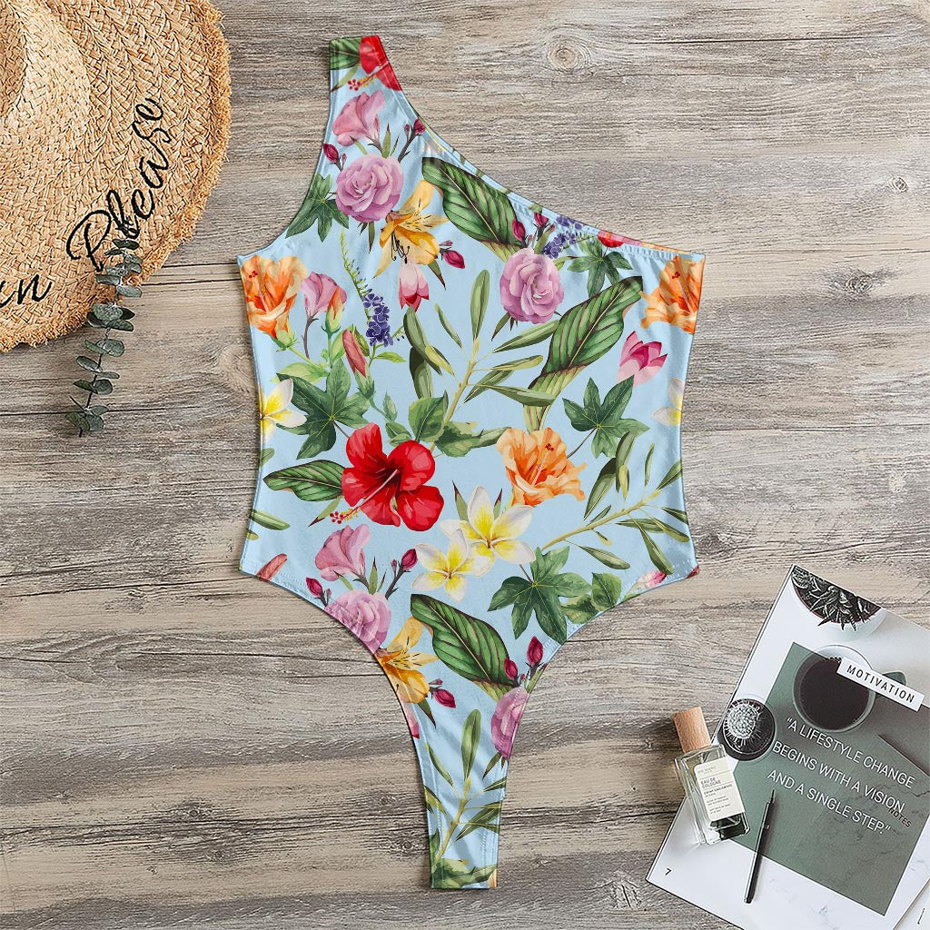 Hibiscus Flower Floral Pattern Print One Shoulder Bodysuit