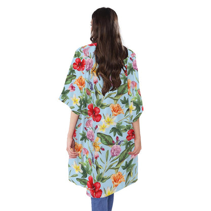 Hibiscus Flower Floral Pattern Print Open Front Beach Cover Up