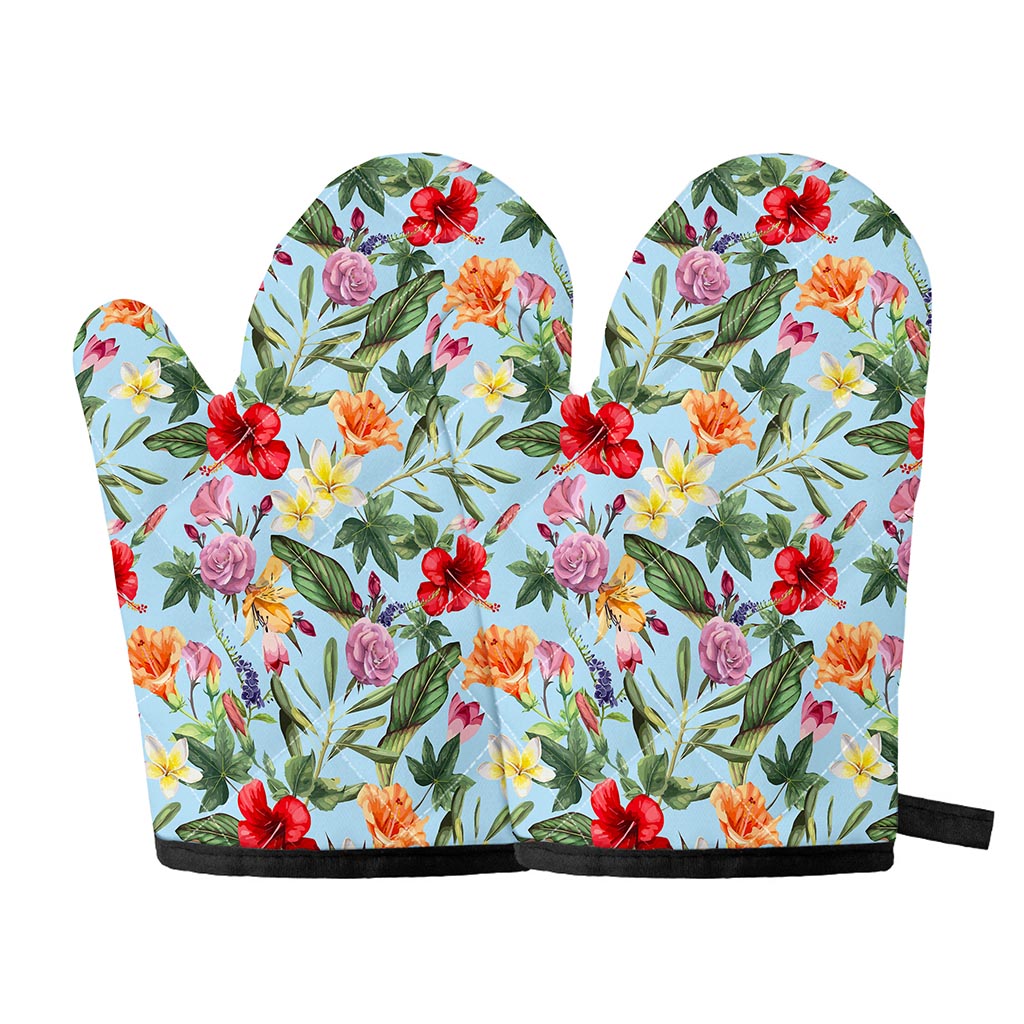 Hibiscus Flower Floral Pattern Print Oven Mitts