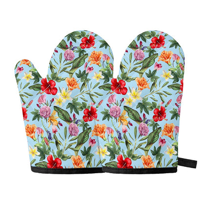Hibiscus Flower Floral Pattern Print Oven Mitts