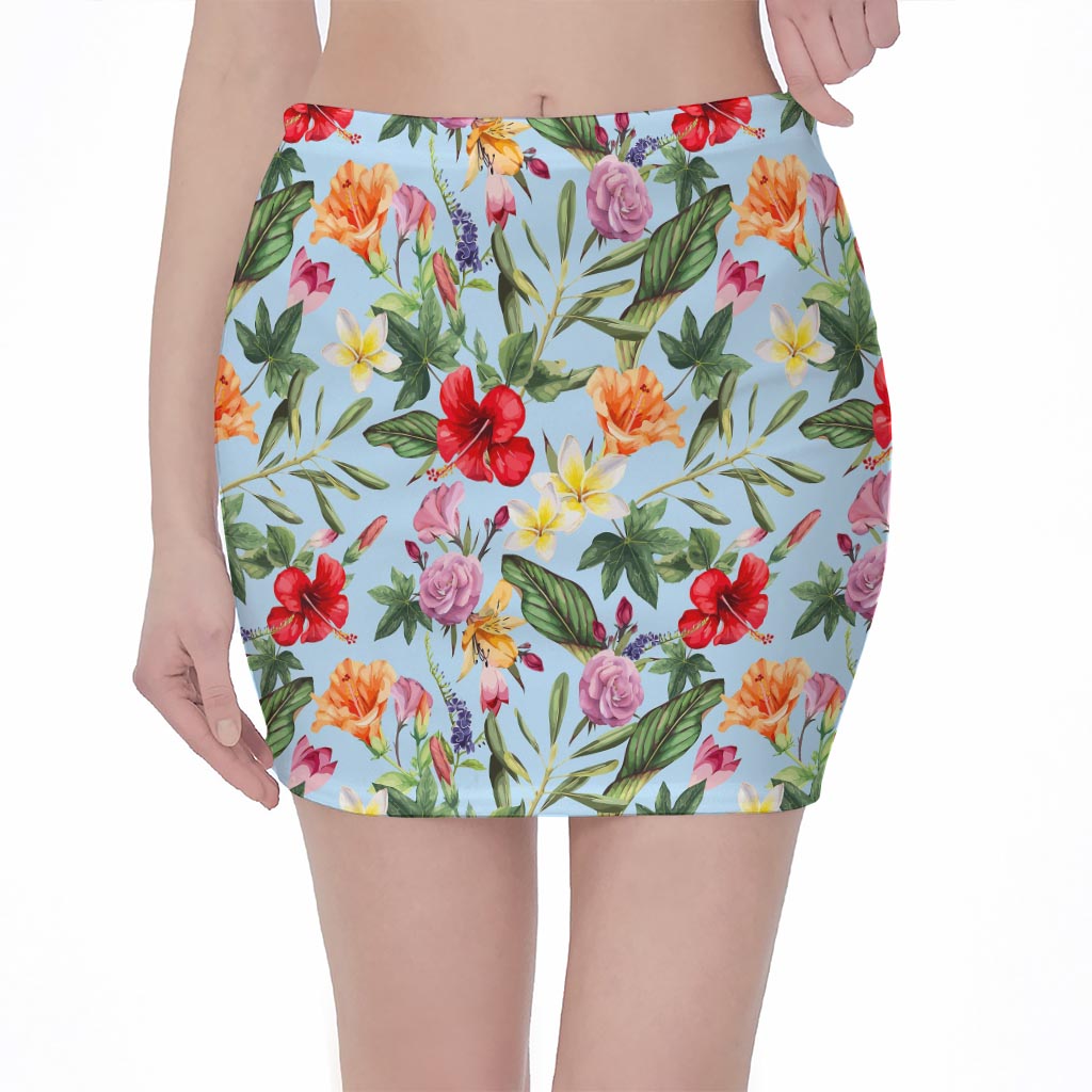 Hibiscus Flower Floral Pattern Print Pencil Mini Skirt