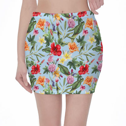 Hibiscus Flower Floral Pattern Print Pencil Mini Skirt