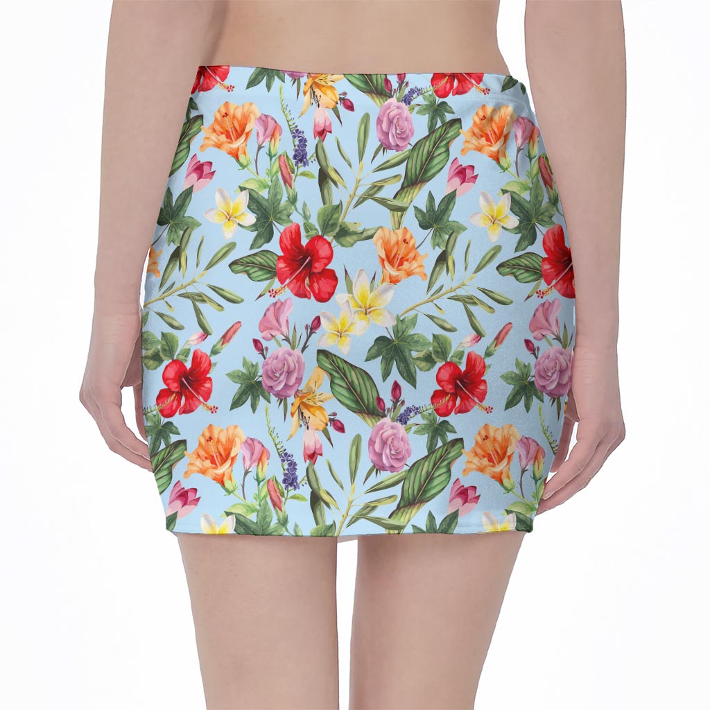 Hibiscus Flower Floral Pattern Print Pencil Mini Skirt