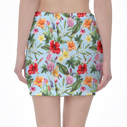 Hibiscus Flower Floral Pattern Print Pencil Mini Skirt