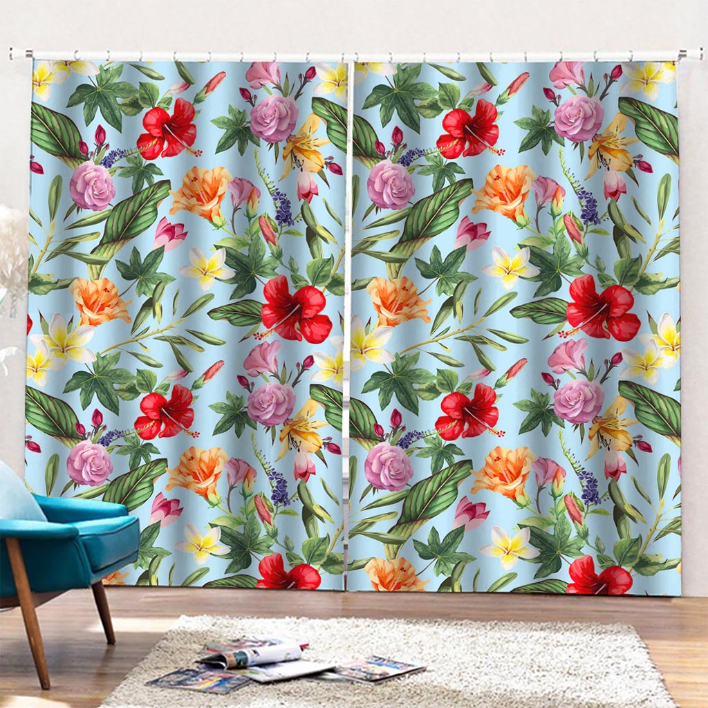 Hibiscus Flower Floral Pattern Print Pencil Pleat Curtains