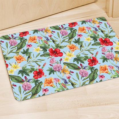 Hibiscus Flower Floral Pattern Print Polyester Doormat