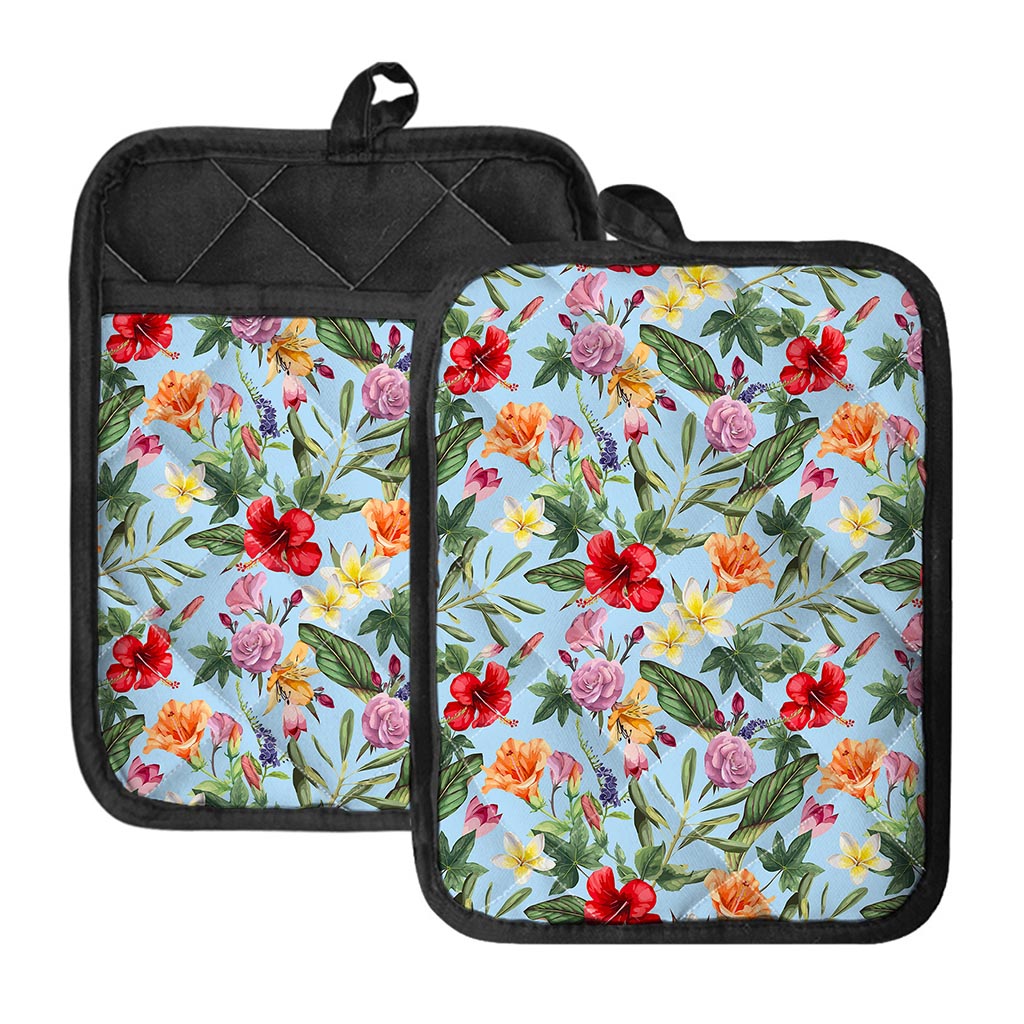 Hibiscus Flower Floral Pattern Print Pot Holders With Pocket