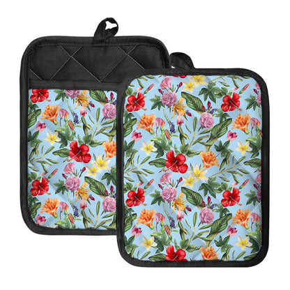 Hibiscus Flower Floral Pattern Print Pot Holders With Pocket