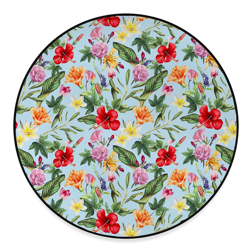 Hibiscus Flower Floral Pattern Print Round Floor Mat