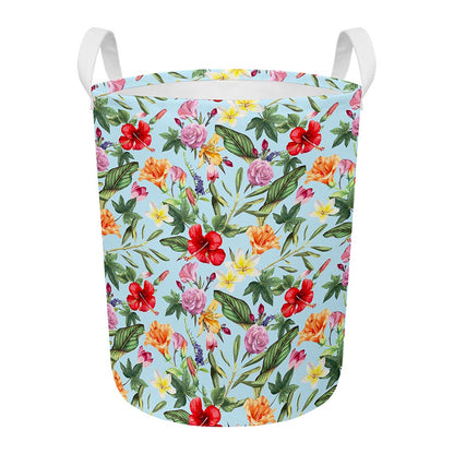 Hibiscus Flower Floral Pattern Print Round Laundry Basket